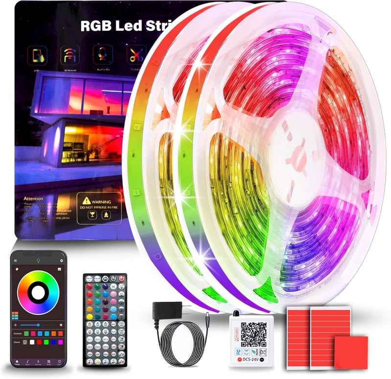 NBBUFF Led Lights for Bedroom 200FT (2 Rolls of 100ft), Color Changing RGB Led Strip Lights with 60 Keys Remote and App Control, Music Sync Led Lights for Room Kitchen Party Home Decor - Image 1